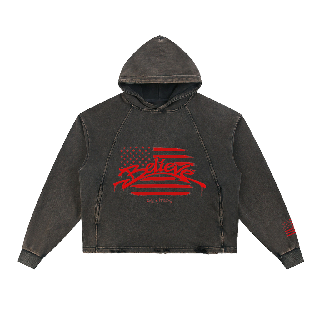 Vintage Washed Frayed-Hem Hoodie